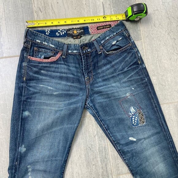 Lucky Brand Sweet N Low Patchwork Distressed Flare Bootcut Jeans Size 10/30 - Picture 7 of 12